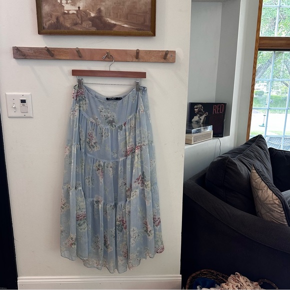 Lauren Ralph Lauren Blue Floral Midi Skirt - Picture 1 of 5